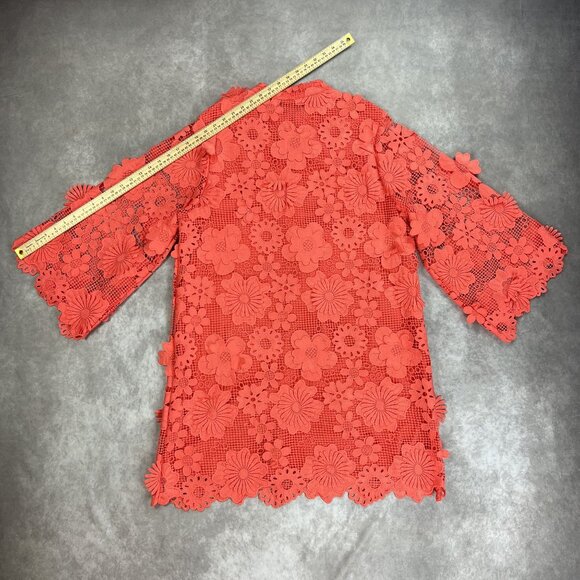 J.Marie Coral Floral Lace Tunic Blouse Dress With 3/4 Sleeves&Scalloped Edges M - Picture 4 of 8